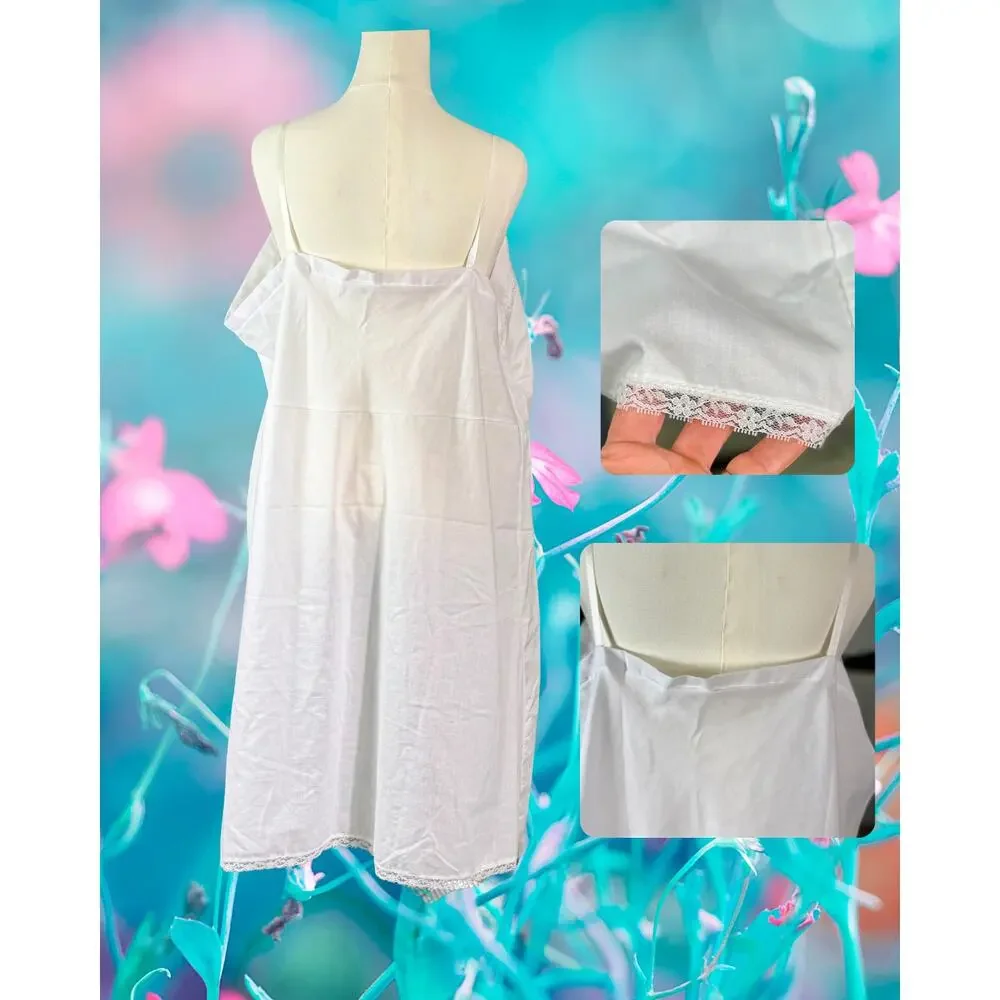Volup Vintage 70s Figurefit White Lace Light Poly Cotton Full Slip Size 52/3X